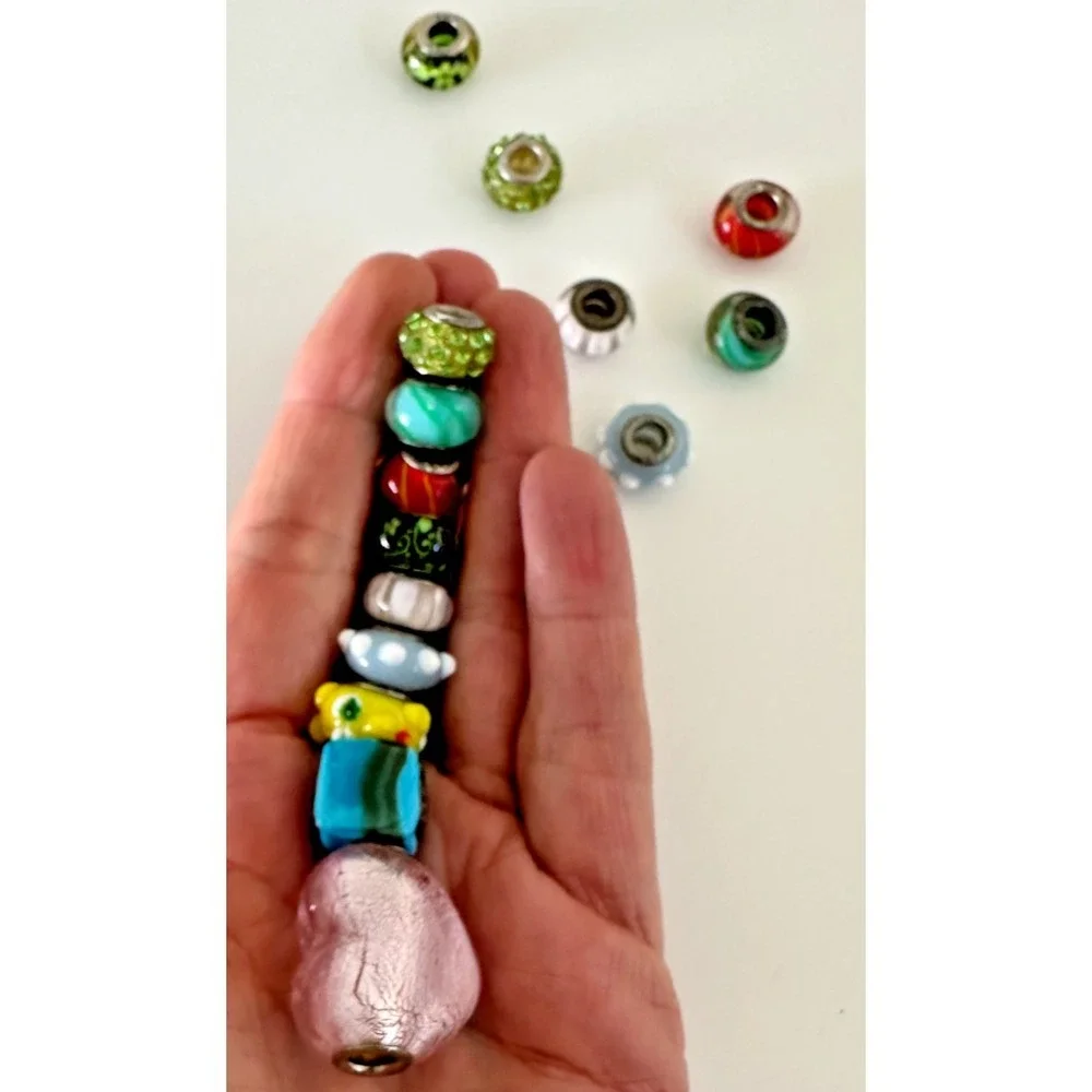 Slider Bead lot 15 Pink Heart Glass Silver 925 Charm Crystals Cupcake Multicolor